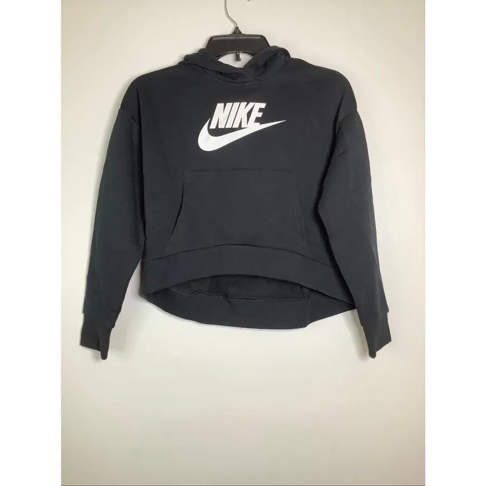 Nike Girl's Medium Black Sportswear Club Fleece Crop Hoodie Athleisure P6-9